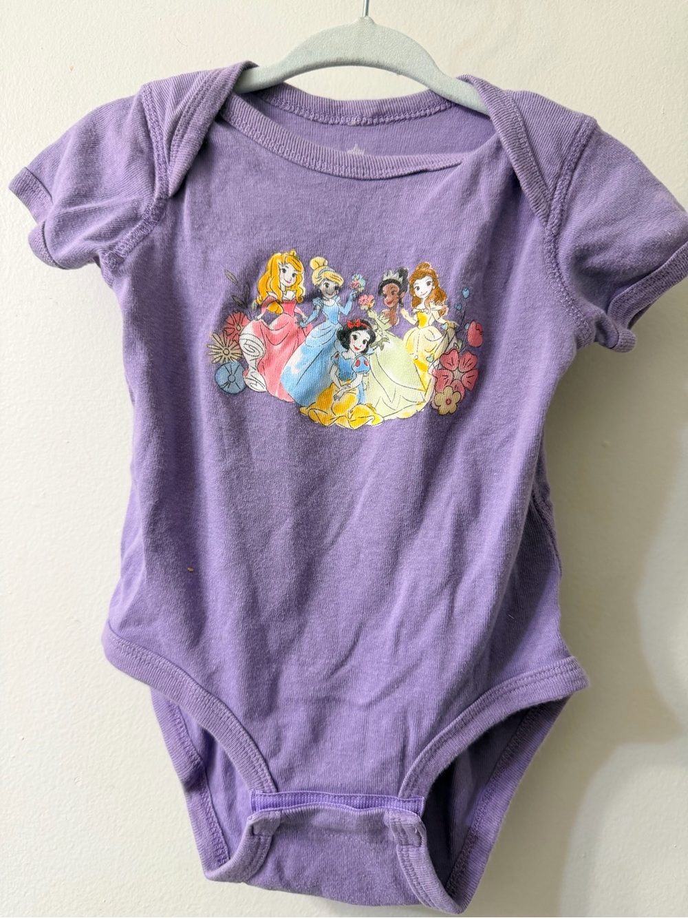 Disney Purple Short-Sleeve Baby One-Piece with Princess Group Graphic